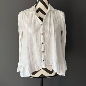 FREE PEOPLE White Long Sleeve Gauze Button Blouse Small